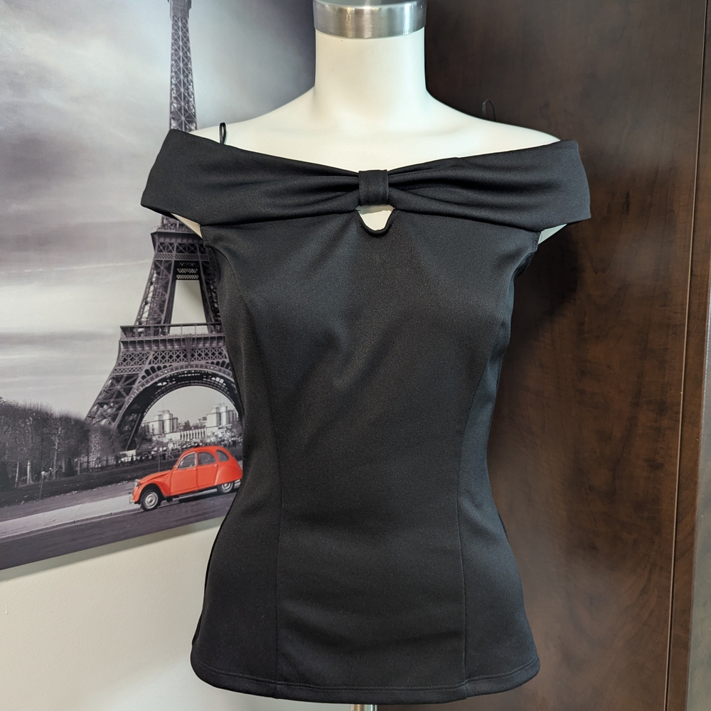 le chateau Black Off‑Shoulder Bow Detail Top